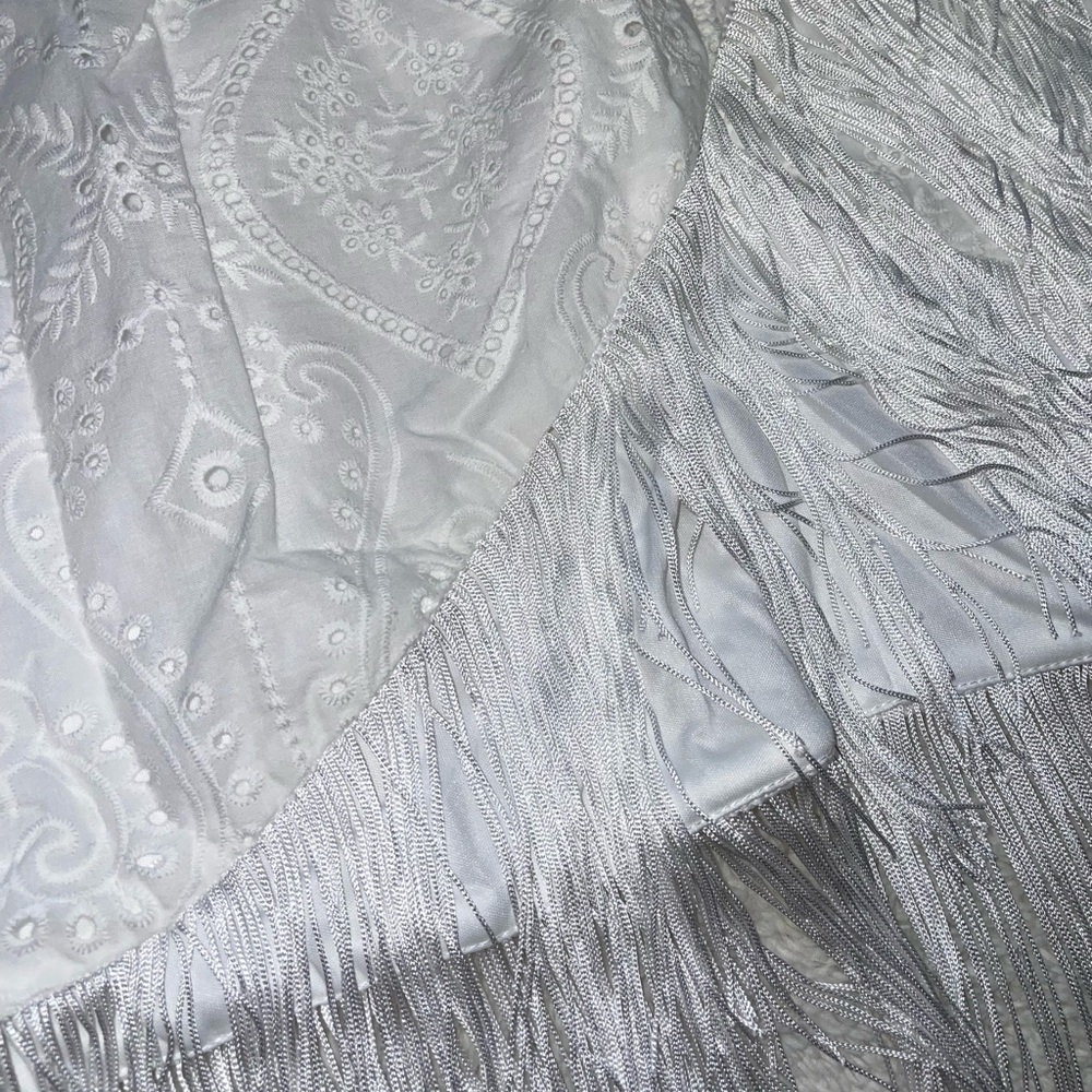 Lulus Always Ravishing White Cotton Eyelet Fringe Tulip Midi Dress - Picture 5 of 9